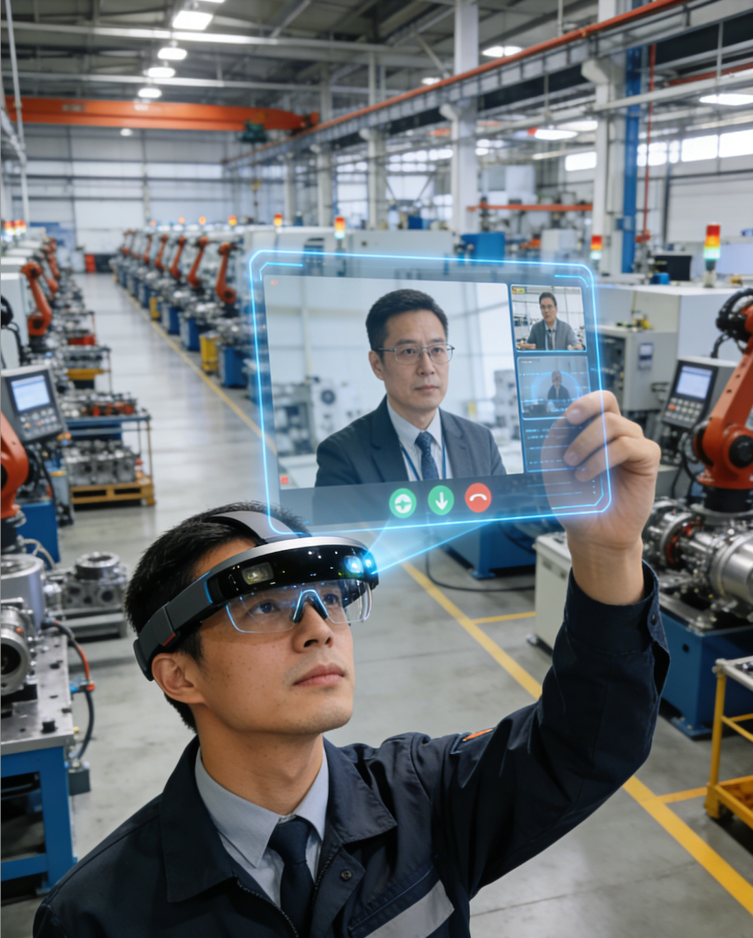 Technician using AR smart glasses for remote expert assistance in manufacturing plant The $24.9 Billion AR Smart Glasses Market in 2026: Why Enterprise AR Is Redefining Remote Collaboration and Workforce Productivity(图1)