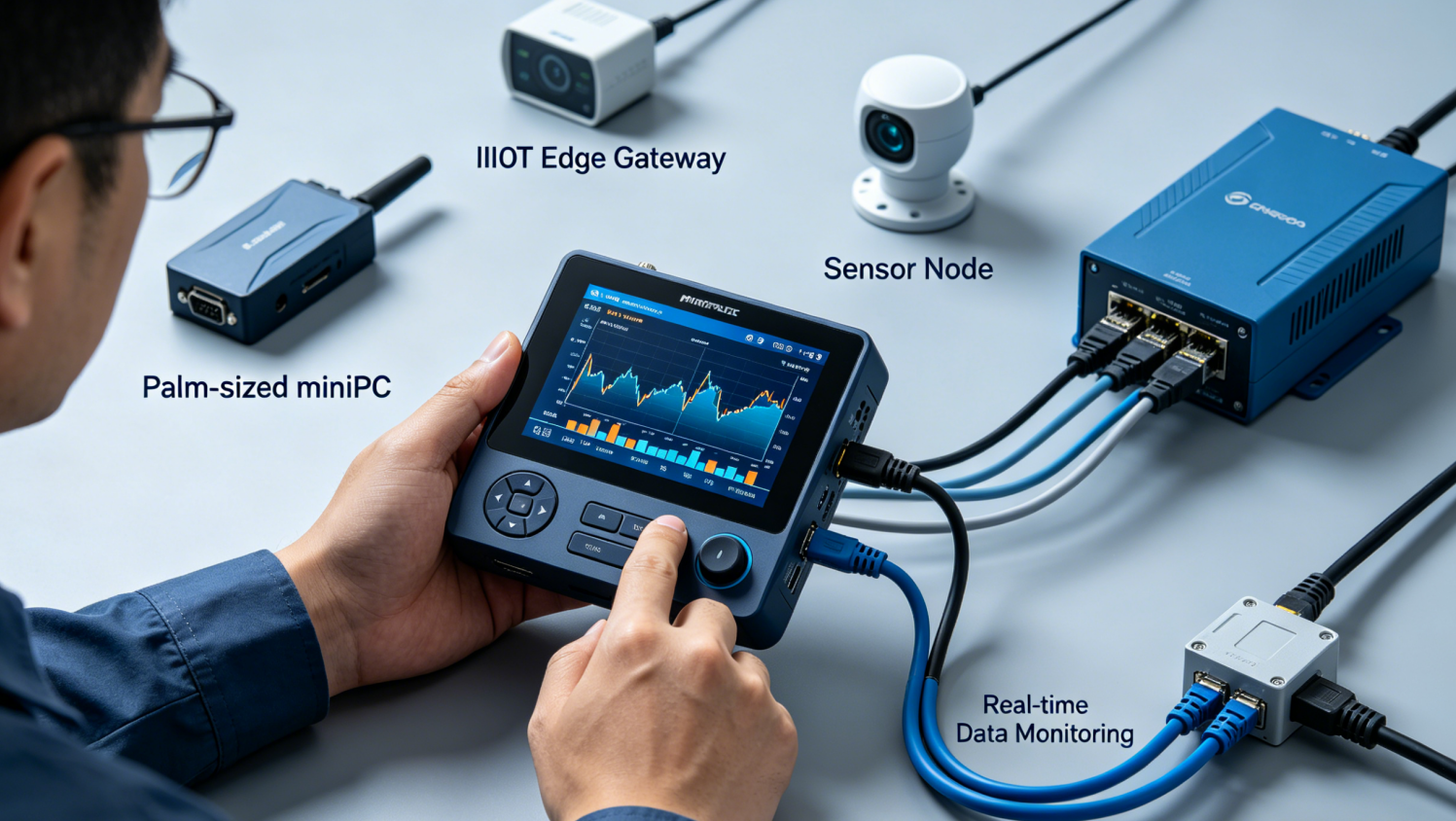 HOTUS palm‑sized mini PC deployed as industrial IoT edge gateway in factory The $238 Billion Miniaturized Computing Hardware Market in 2026: How Edge Computing, IIoT, and AI at the Edge Are Transforming Industrial Operations(图2)