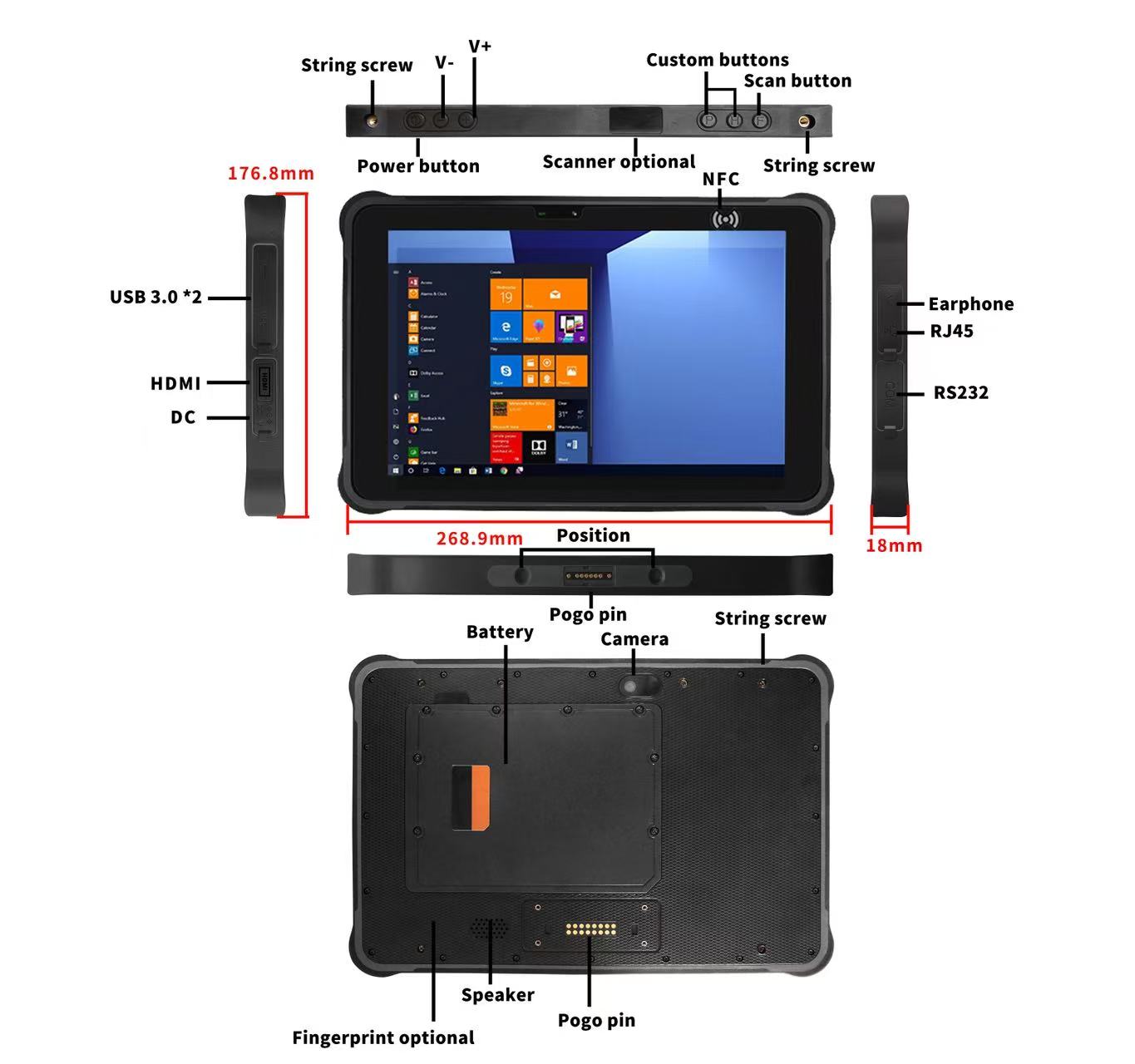 Hotos ST11‑M 10.1" Rugged Industrial Tablet(图4) Hotus ST11‑M 10.1" Rugged Industrial Tablet(图4)