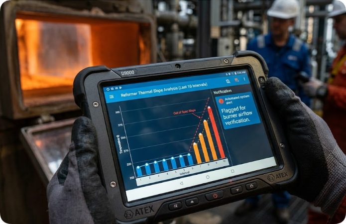 Green Methanol Reformer Tube Skin Temperature Is Critical – Your IR Pyrometer Log Needs An ATEX‑Rated Windows PDA(图2)