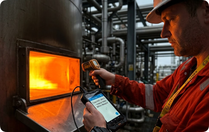 Green Methanol Reformer Tube Skin Temperature Is Critical – Your IR Pyrometer Log Needs An ATEX‑Rated Windows PDA(图1)