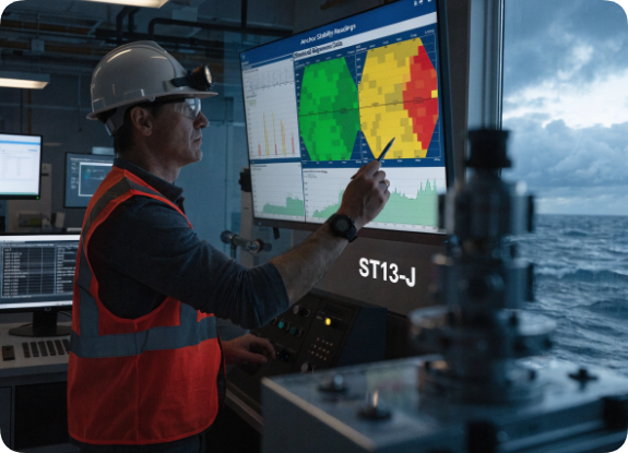 HOTUS processing display shows a localized material creep profile, highlighting lines that have crossed threshold limits and require adjustment Floating Solar Point Absorbers Are Drifting Out of Spec – Your Mooring Fatigue Log Needs a Marine‑Grade Windows Tablet(图2)