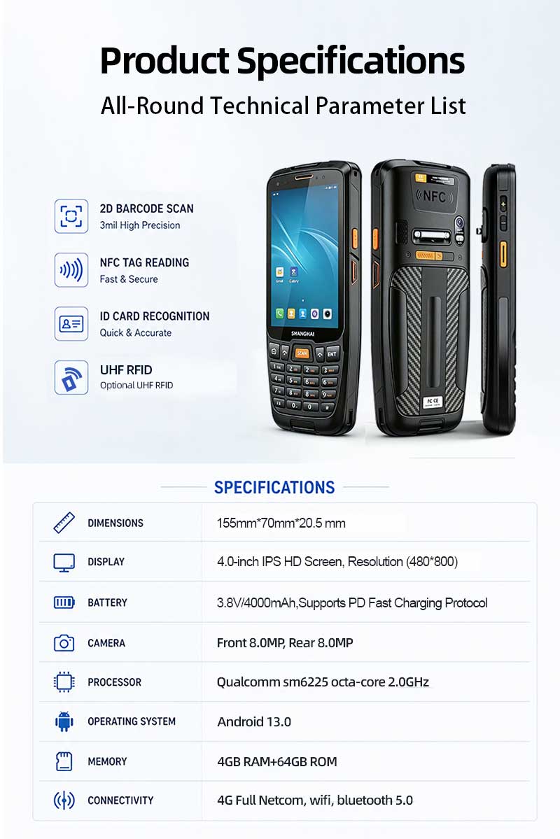R350C 4-inch Industrial PDA | Qualcomm QCM2290 Quad-core | Android 13 | Barcode Scanning & NFC(图11) R350C 4-inch Industrial PDA | Qualcomm QCM2290 Quad-core | Android 13 | Barcode Scanning & NFC(图11)