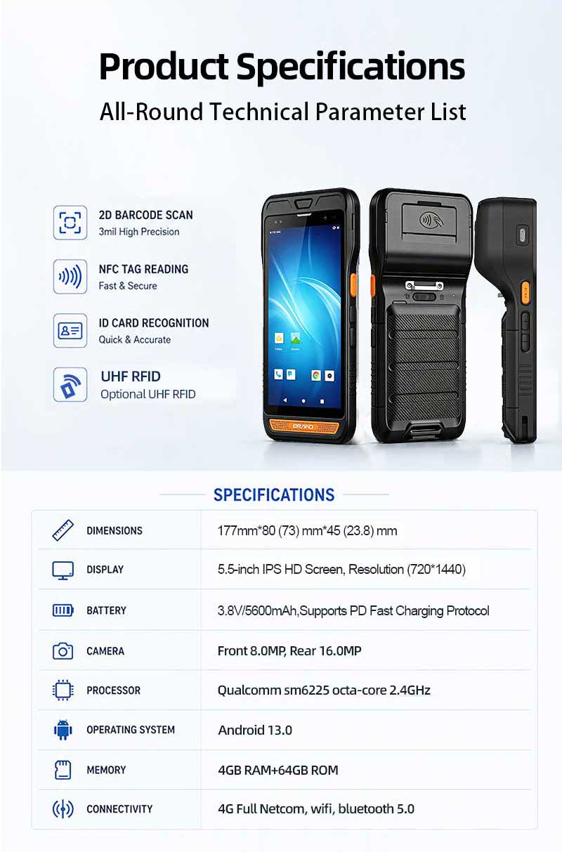 R860-S 5.5-inch Industrial PDA with Thermal Printer | Qualcomm Octa-core, 70mm/s Printing(图10)