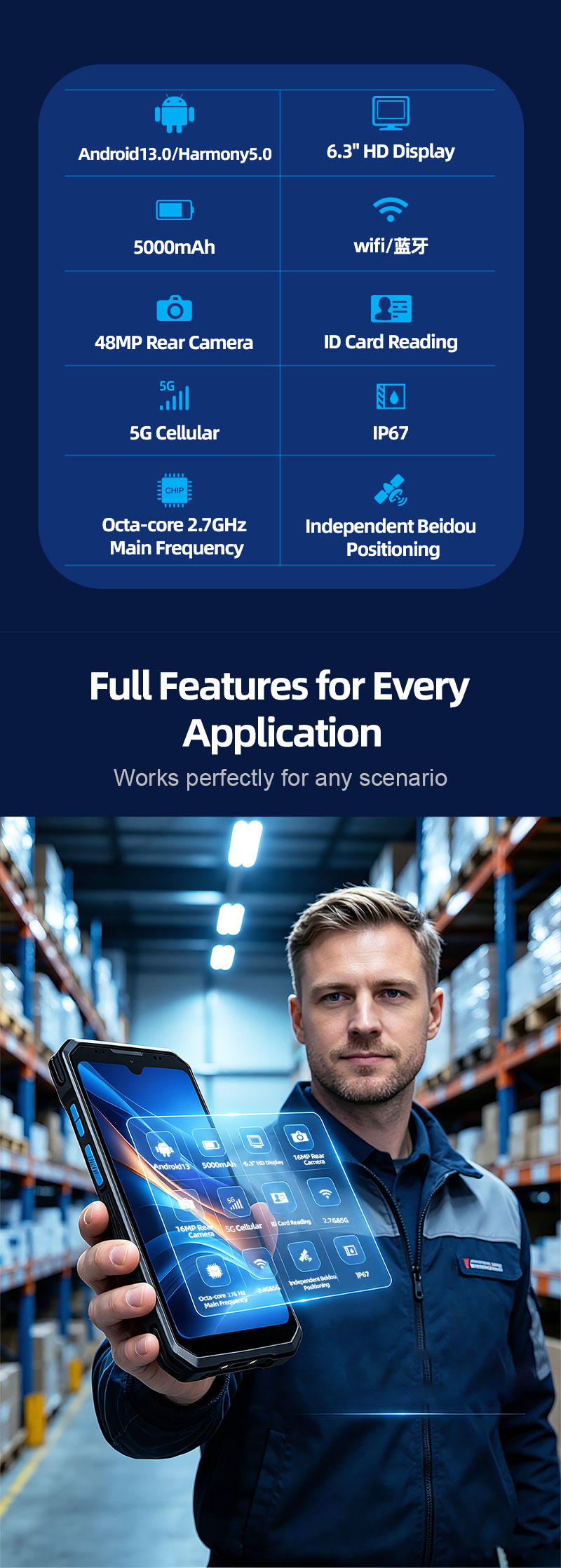 RS50 5G Rugged Handheld Terminal | 6.3" FHD+ | Unisoc Octa-core 2.7GHz | Harmony OS / Android 13(图4) RS50 5G Rugged Handheld Terminal | 6.3" FHD+ | Unisoc Octa-core 2.7GHz | Harmony OS / Android 13(图4)