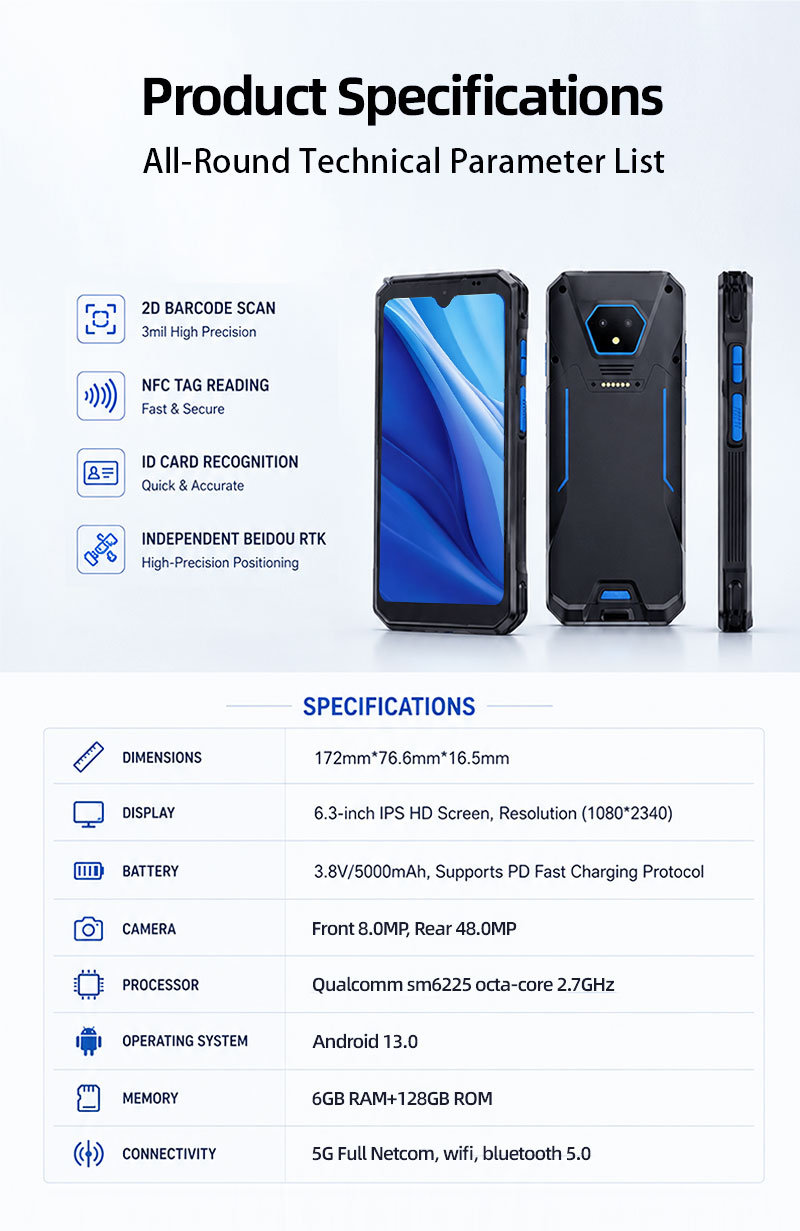 RS50 5G Rugged Handheld Terminal | 6.3" FHD+ | Unisoc Octa-core 2.7GHz | Harmony OS / Android 13(图11) RS50 5G Rugged Handheld Terminal | 6.3" FHD+ | Unisoc Octa-core 2.7GHz | Harmony OS / Android 13(图11)