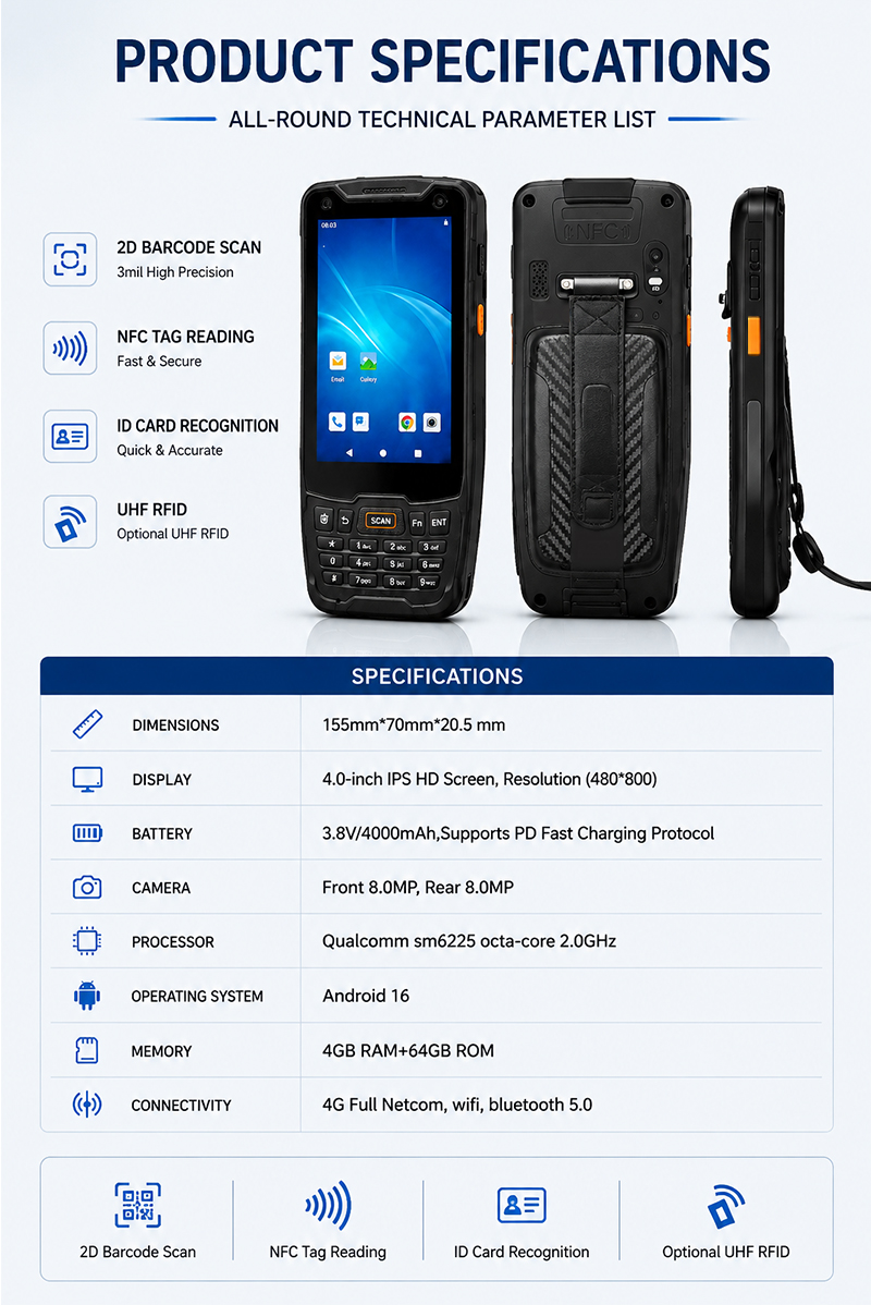 R350C 4-inch Industrial PDA | Qualcomm QCM2290 Quad-core | Android 13 | Barcode Scanning & NFC(图16) R350C 4-inch Industrial PDA | Qualcomm QCM2290 Quad-core | Android 13 | Barcode Scanning & NFC(图16)