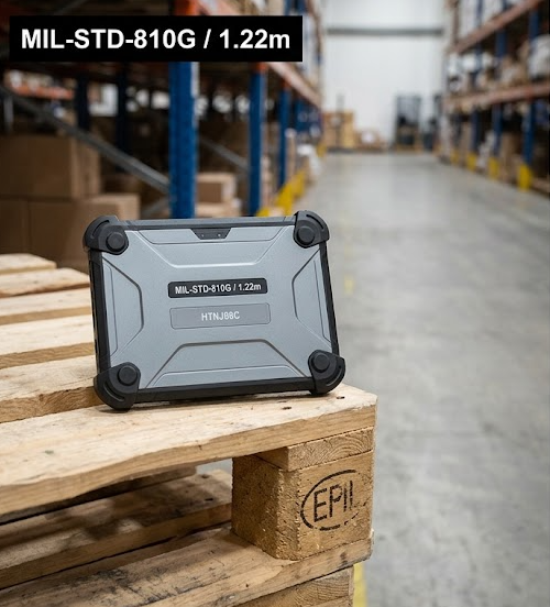 N60 inventory PDA scanning a barcode label on a warehouse carton
