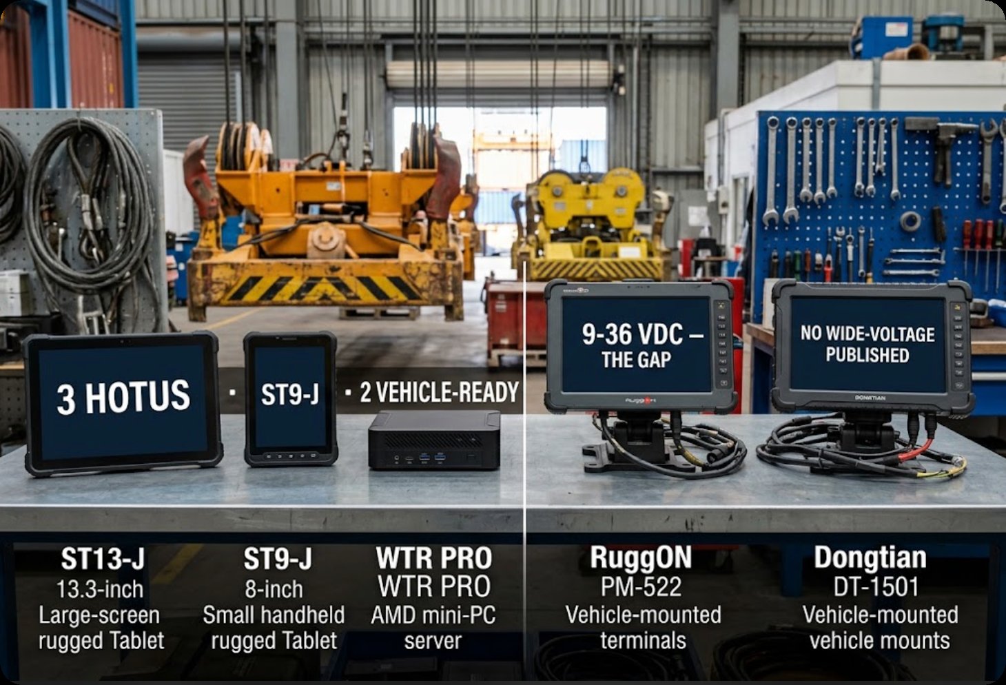 Three Hotus units and two vehicle-ready rivals hotus harbour_crane vs ruggon dongtian 1