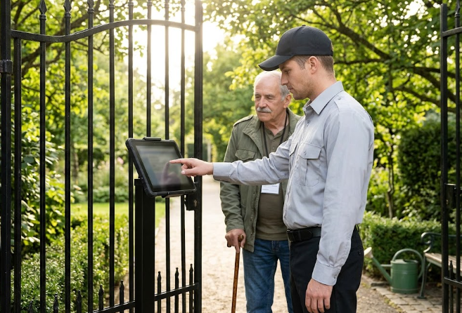 HTYJ10A-elderly_care_visitor_health_record_garden-gate-glare HTYJ10A-elderly_care_visitor_health_record_garden-gate-glare